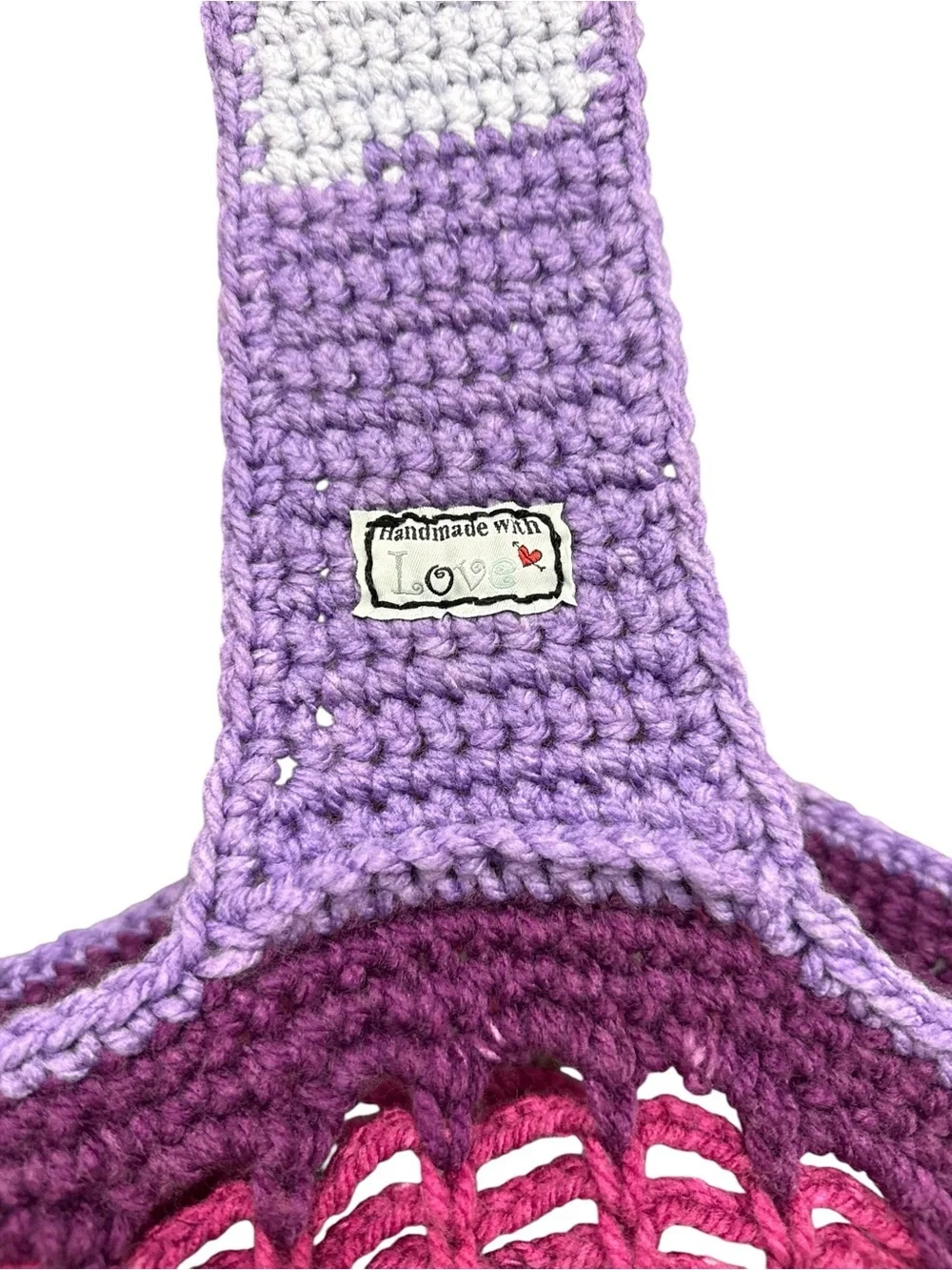 Handmade Crochet Colorblock Market Tote Bag Purple Teal Pink Boho Festival Bag